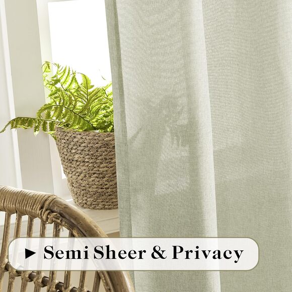 New Flax Linen Blend Textured Semi Sheer Curtains 50 x 84 - Picture 4 of 5